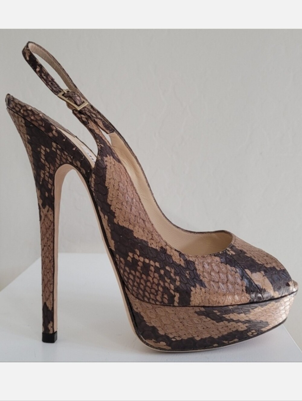 Jimmy Choo Slingback High Heel Sandals 38 Snakeskin